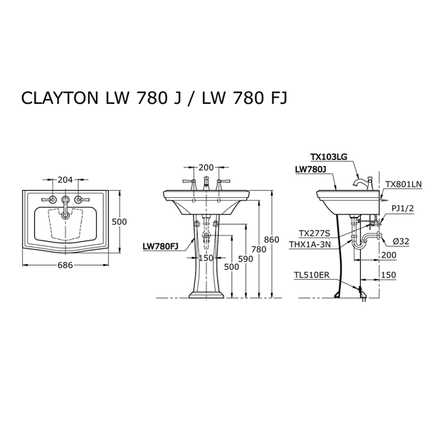 Bản Vẽ Kỹ Thuật Chậu LaVaBo TOTO LW780J/W