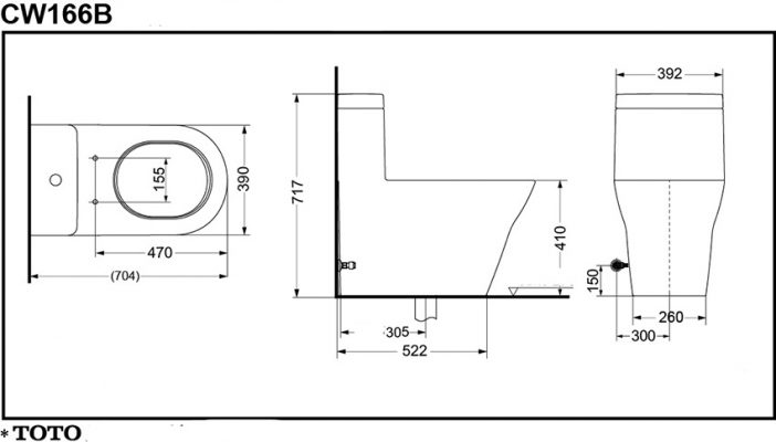 Bản Vẽ Kỹ Thuật Bệt Cầu 1 Khối TOTO CW166B#XW