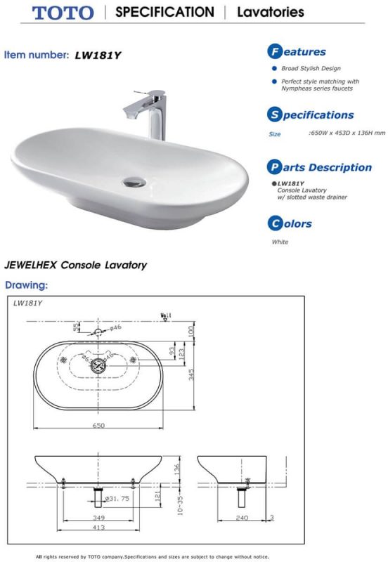 Bản Vẽ Kỹ Thuật Chậu LaVaBo TOTO Chậu LaVaBo TOTO LW181Y#W