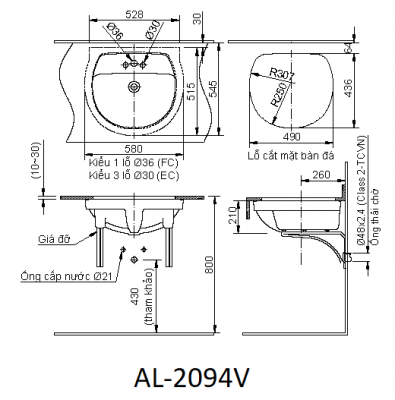 Bản Vẽ Kỹ Thuật Chậu Rửa Lavabo Inax AL_2094V