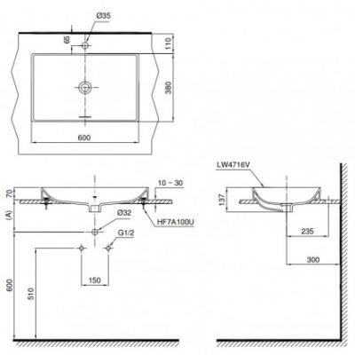 Bản Vẽ Kỹ Thuật Chậu Rửa Mặt LaVaBo TOTOLT4716G17#XW