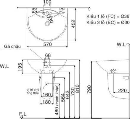 Bản Vẽ Kỹ Thuật Chậu Rửa Mặt Lavabo Inax L-288V/L_288VC