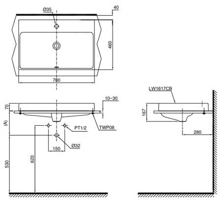 Bản Vẽ Kỹ Thuật Chậu LaVaBo TOTOLW1617C