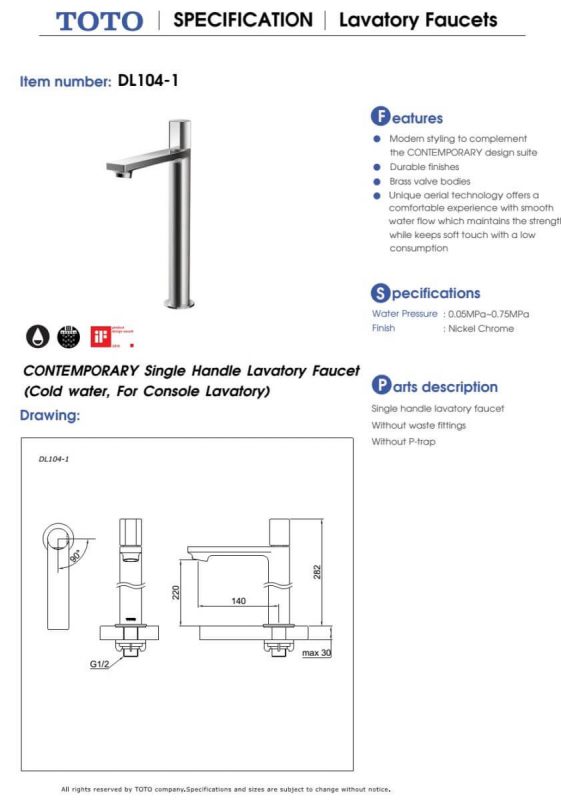 Bản Vẽ Kỹ Thuật Vòi LaVaBo TOTO DL104