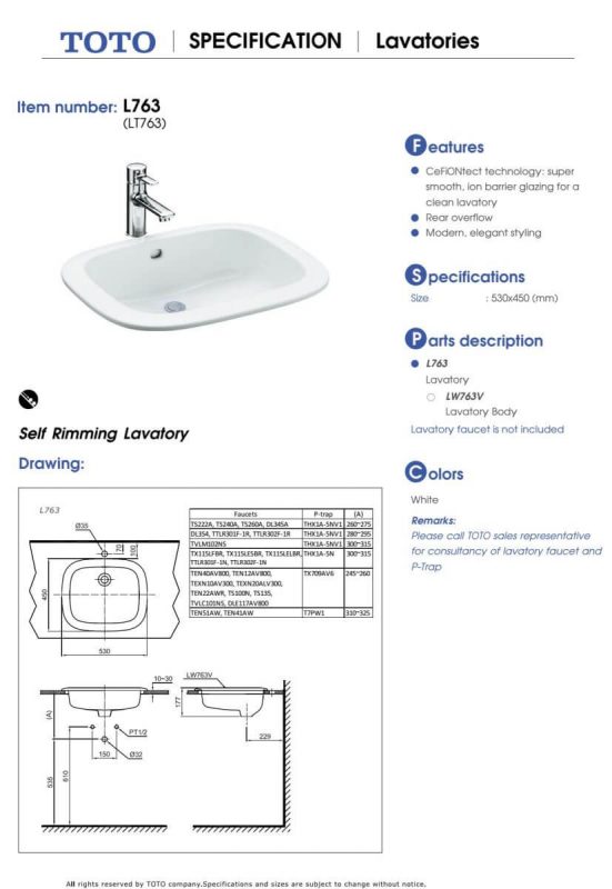 Bản Vẽ Kỹ Thuật Chậu LaVaBo TOTO-L763
