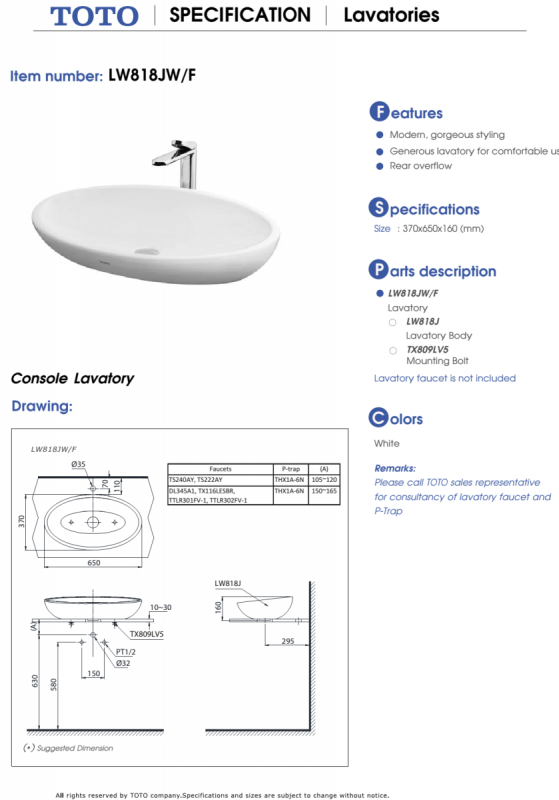 Bản Vẽ Kỹ Thuật Bệ LaVaBo ToTo LW818JW