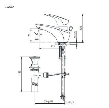 Bản Vẽ Kỹ Thuật Vòi Chậu LaVaBo TOTOTS205A