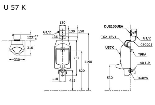 Bản Vẽ Kỹ Thuật Bàn Tiểu Nam U57K