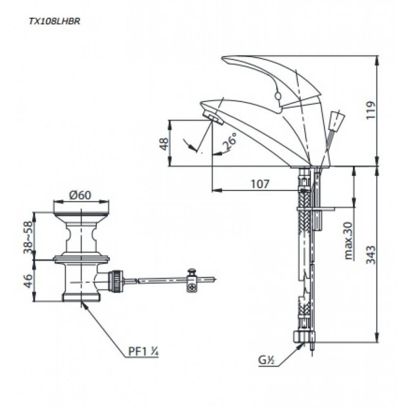 Bản Vẽ Kỹ Thuật Vòi LaVaBo TOTO TX108LHBR