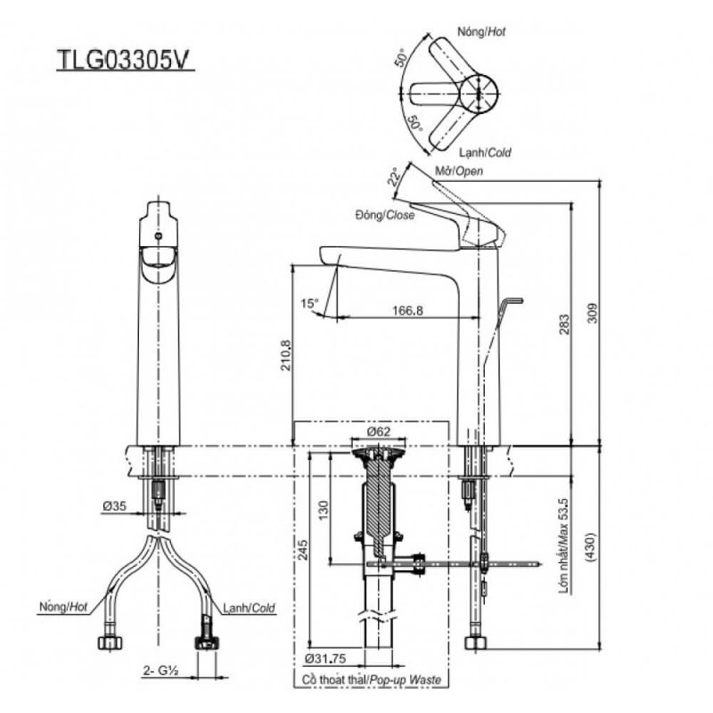 Bản vẽ kỹ thuật Vòi LaVaBo TOTO TLG03305V