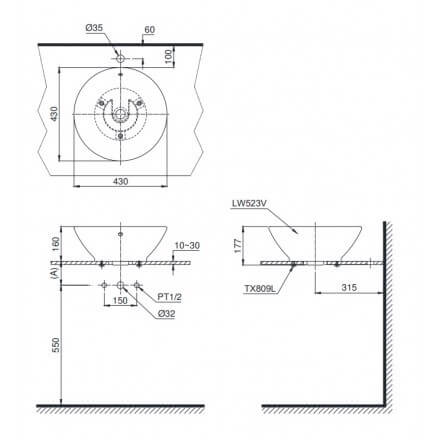 Bản Vẽ Kỹ Thuật Chậu LaVaBo TOTOLT523R