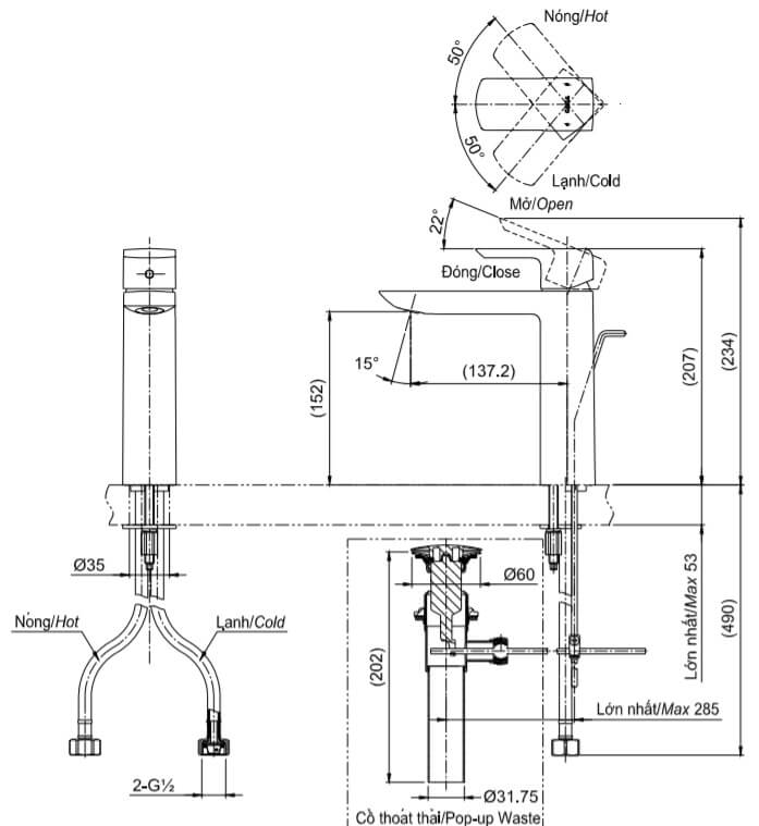 Bản vẽ kỹ thuật Vòi LaVaBo TOTO TLG02304V