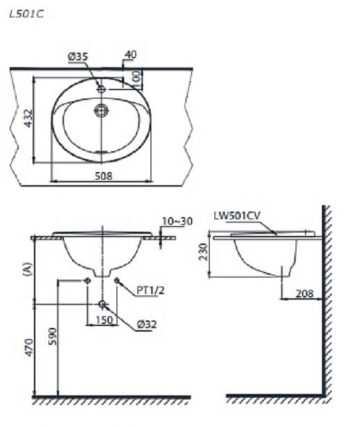 Bản Vẽ Kỹ Thuật Chậu LaVaBo TOTOL501C