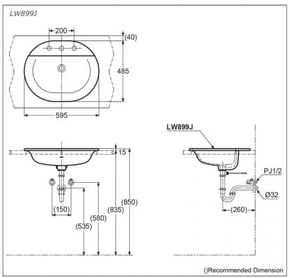 Bản Vẽ Kỹ Thuật Chậu LaVaBo TOTO-LW899JW