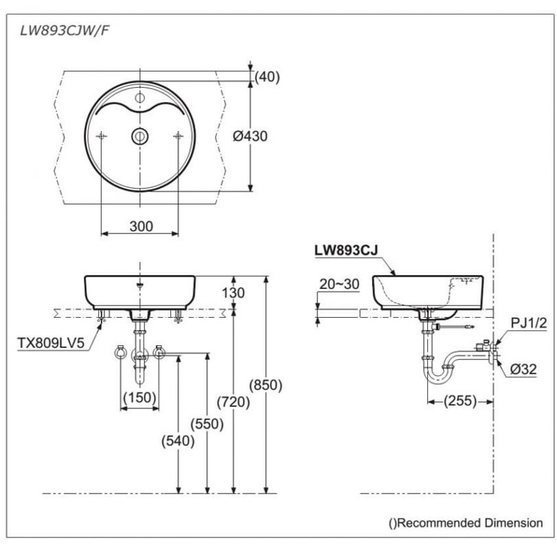 Bản Vẽ Kỹ Thuật Chậu LaVaBo TOTO LW893CJW/F