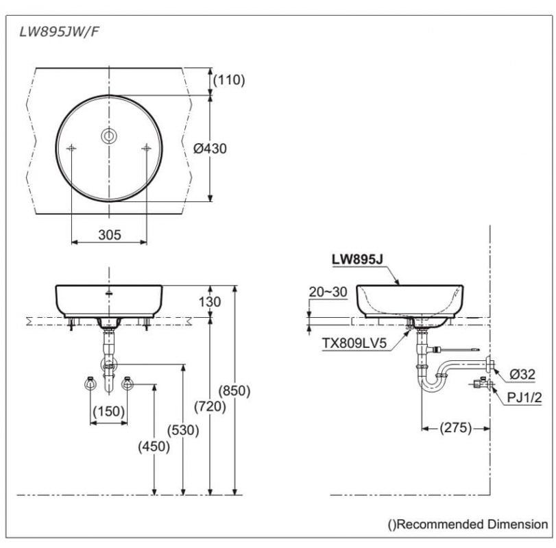 Bản Vẽ Kỹ Thuật Chậu LaVaBo TOTO LW895JW/F