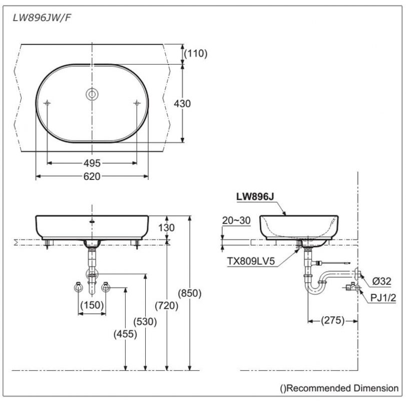 Bản Vẽ Kỹ Thuật Chậu LaVaBo LW896JW/F#W
