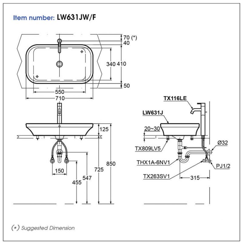 Bản Vẽ Kỹ Thuật Chậu Rửa Đặt Bàn LaVaBo LW631JW/F#W