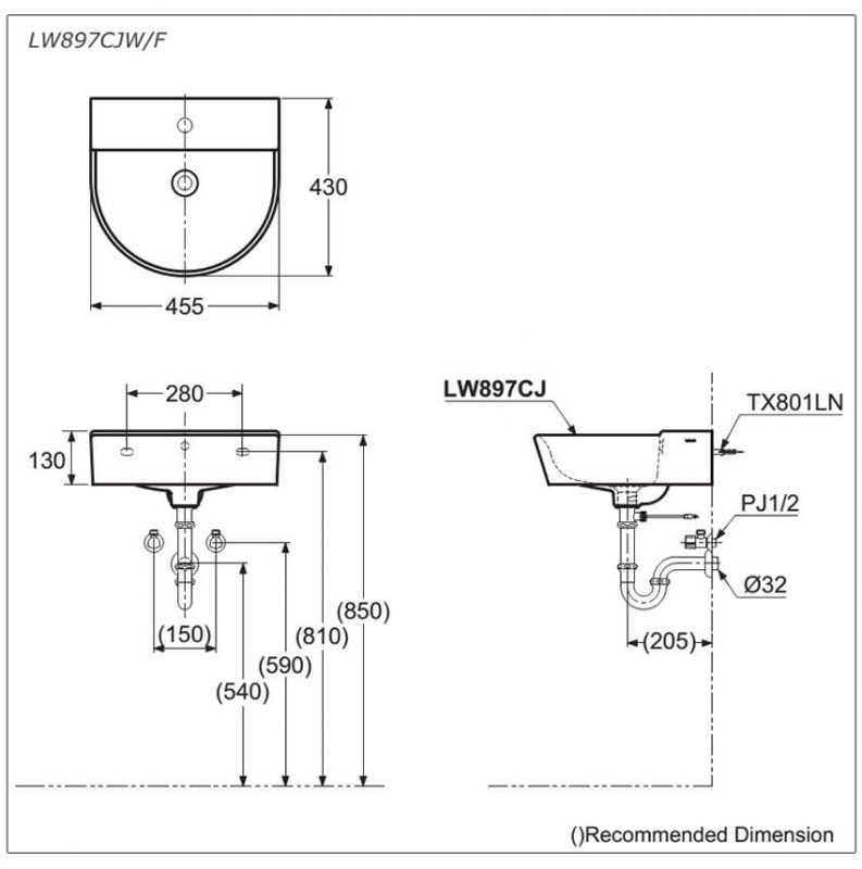 Bản Vẽ Kỹ Thuật Chậu LaVaBo TOTO LW897CJW/F