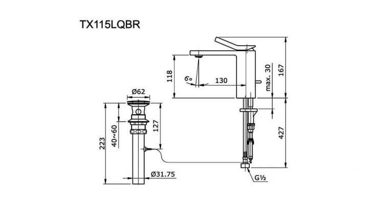 Bản Vẽ Kỹ Thuật Vòi LaVaBo TOTO TX115LQBR