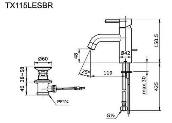 Bản Vẽ Kỹ Thuật Vòi LaVaBo TOTO TX115LESBR