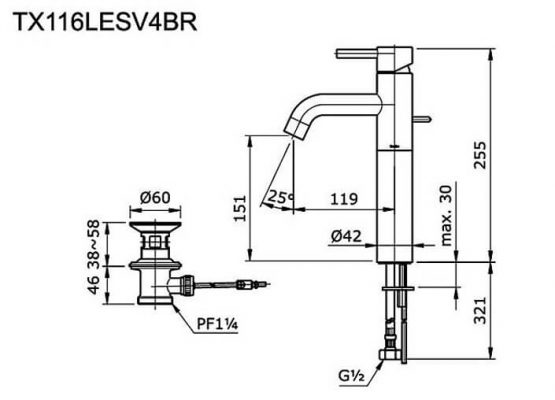 Bản Vẽ Kỹ Thuật Vòi LaVaBo TOTO TX116LESV4BR
