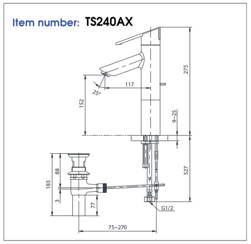 Bản Vẽ Kỹ Thuật Vòi LaVaBo TOTOTS240AX