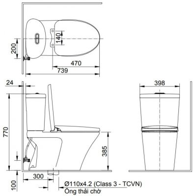 Bản Vẽ Kĩ Thuật Bồn Cầu 2 Khối INAX AC_700VAN