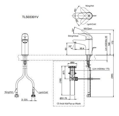 Bản vẽ kỹ thuật vòi nước TOTO TLS03301 V nóng lạnh