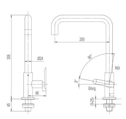 Bản vẽ kỹ thuật vòi rửa chén lạnh INAX SFV-30