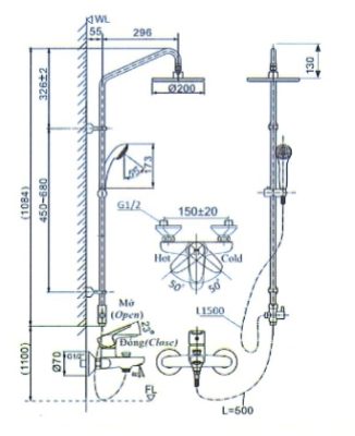 Bản vẽ vòi sen cây Inax BFV-1115S-3C