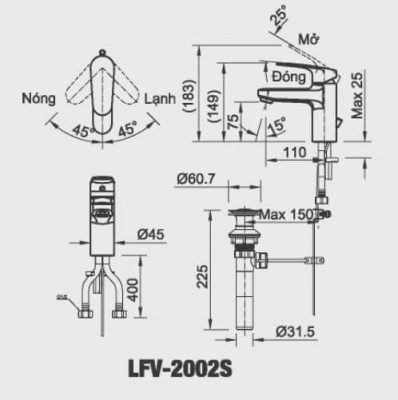 Bản Vẽ Kỹ Thuật Vòi Chậu Lavabo INAX LFV_2002S