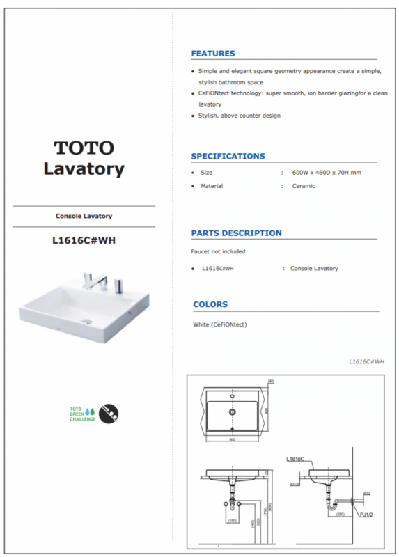 Bản Vẽ Kỹ Thuật Chậu Rửa Đặt Bàn LaVaBo TOTO L1616C
