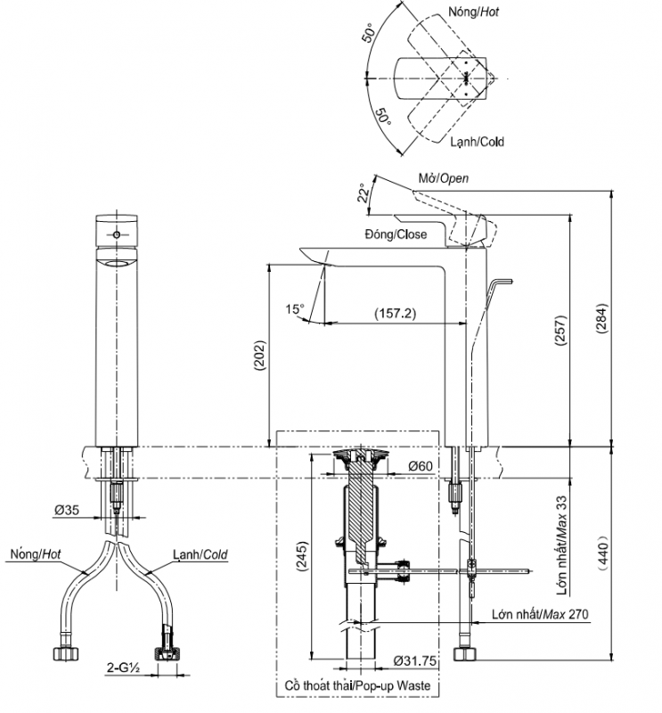 Bản vẽ kỹ thuật Vòi LaVaBo TOTO TLG02307V
