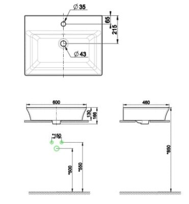 Bản vẽ kỹ thuật Chậu rửa đặt bàn American Standard WP-F525.3H