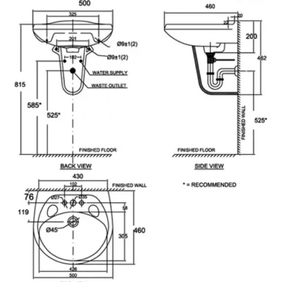 Bản vẽ kỹ thuật Chậu rửa mặt American standard VF-0969/VF-0912