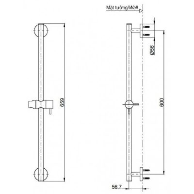 Bản Vẽ Kỹ Thuật Thanh Trượt Sen Tắm TBW01016B