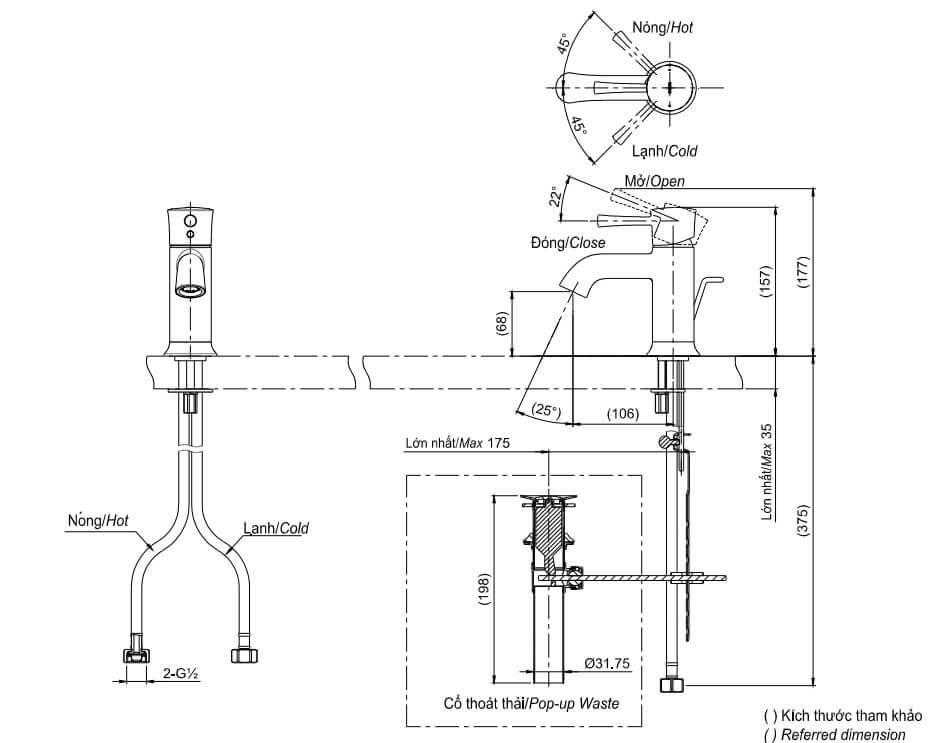 Bản vẽ kỹ thuật Vòi LaVaBo TOTO TLS02301V