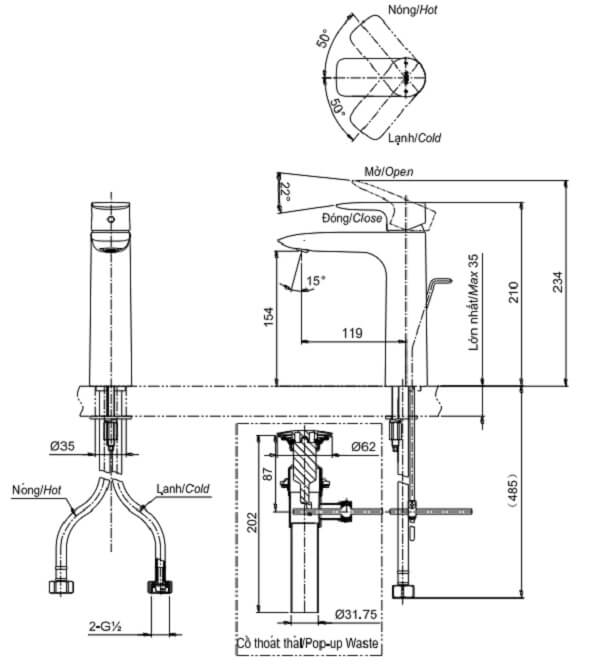 Bản vẽ kỹ thuật Vòi LaVaBo TOTO TLG04304V