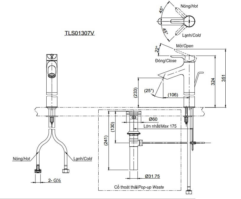 Bản vẽ kỹ thuật Vòi LaVaBo TOTO TLS01307V