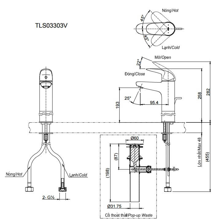 Bản vẽ kỹ thuật Vòi LaVaBo TOTO TLS03303V