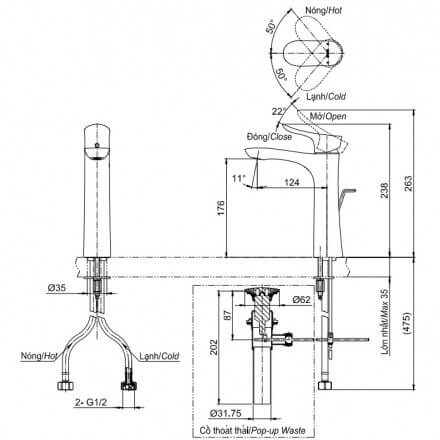 Bản Vẽ Kỹ Thuật Vòi LaVaBo TOTO TLG01304V