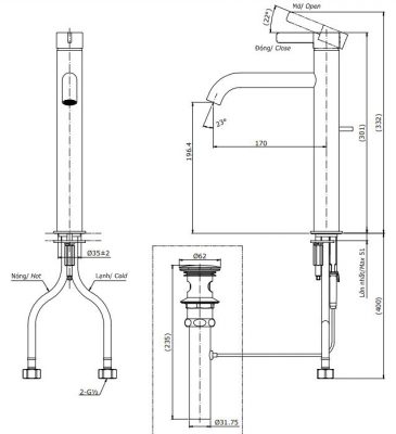 Bản Vẽ Kỹ Thuật Vòi LaVaBo ToTo TLG Nóng Lạnh