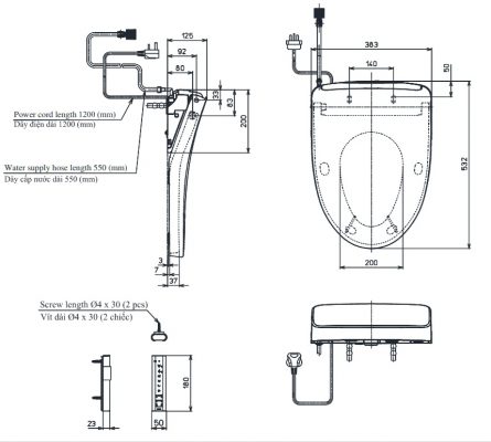 Bản Vẽ Kỹ Thuật Nắp rửa điện tử Washlet TOTO