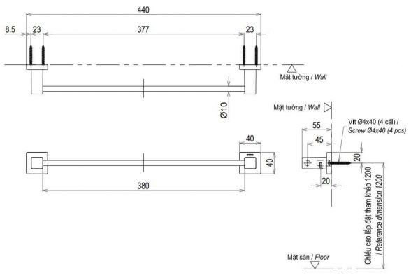 Bản vẽ Thanh Vắt Khăn TOTOYT408S4RV