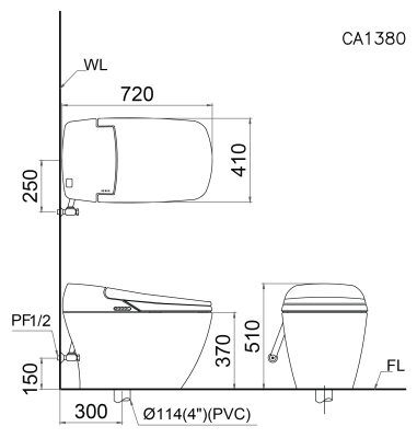 Bản vẽ bồn cầu Caesar C1380H