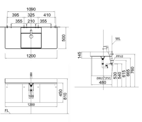 Bản vẽ kỹ thuật tủ lavabo Caesar LF5388 EH05388AV