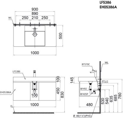 Bản vẽ kỹ thuật tủ lavabo LF5386 EH05386AV
