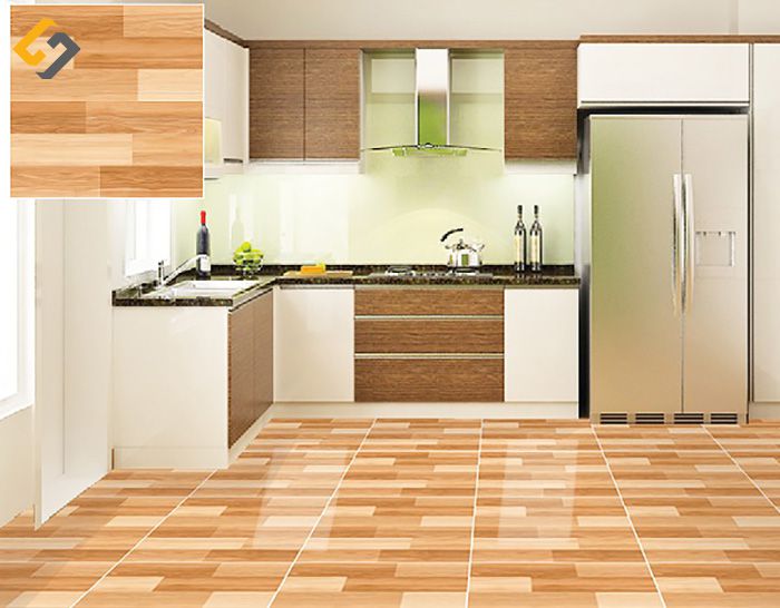 Gạch giả gỗ phòng bếp phá cách với tông màu hài hoà với nội thất