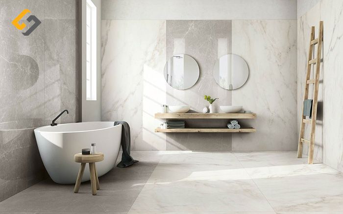 Phòng tắm không còn nhám chán bởi mẫu gạch tạo nên sự nổi bất rõ nét